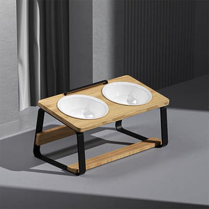 Ceramic Double Bowl Elevated Pet Feeding Water Bowl