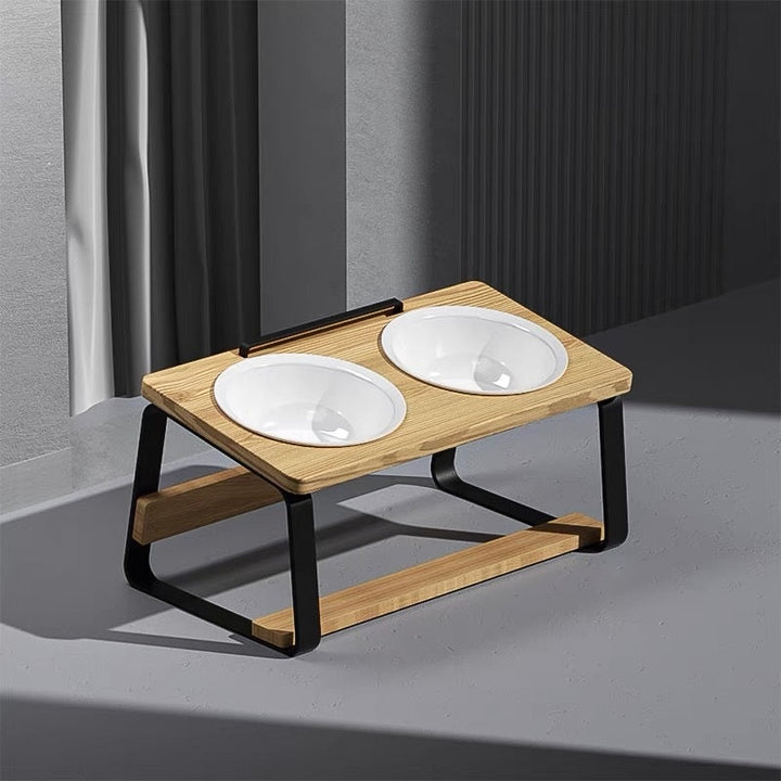Ceramic Double Bowl Elevated Pet Feeding Water Bowl