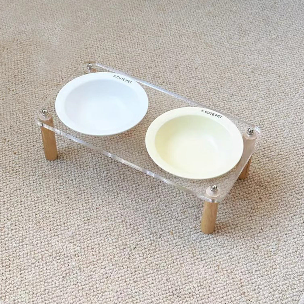 Anti Tumble Ceramic Elevated Pet Double Feeding Bowl
