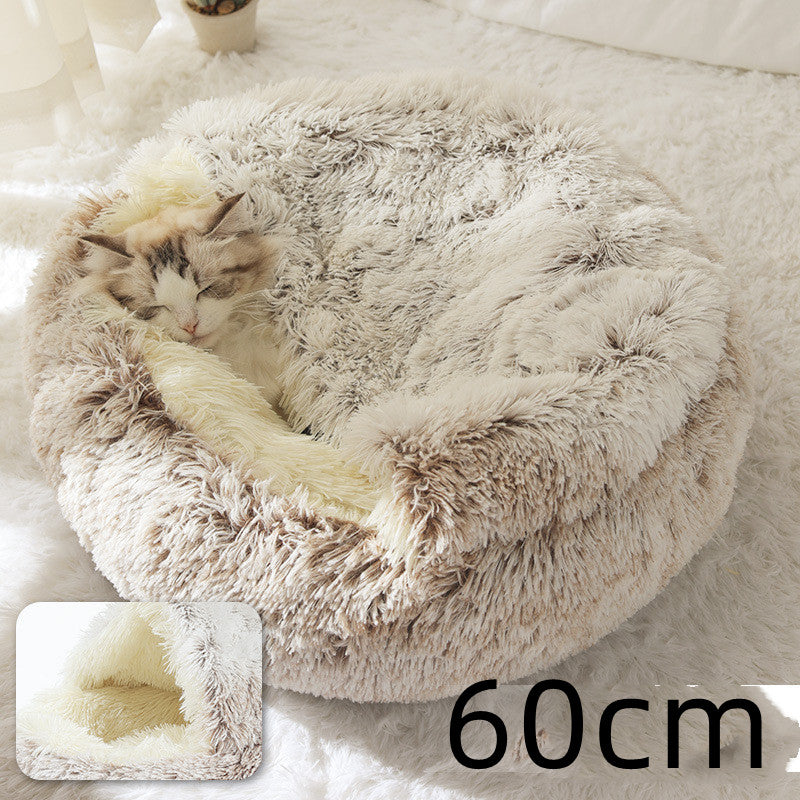 2 In 1 Winter Round Plush Warm Pet Sleeping Bed House