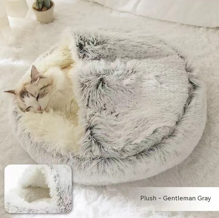 2 In 1 Winter Round Plush Warm Pet Sleeping Bed House