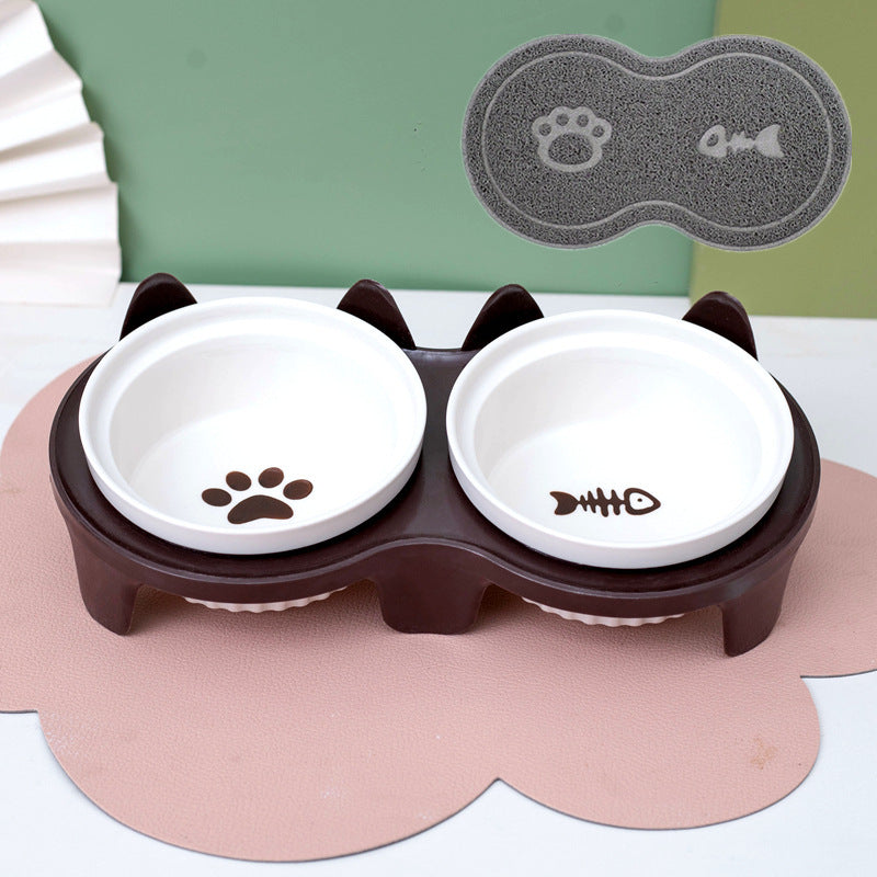 Ceramic Double Elevated Pet Feeding Water Bowl