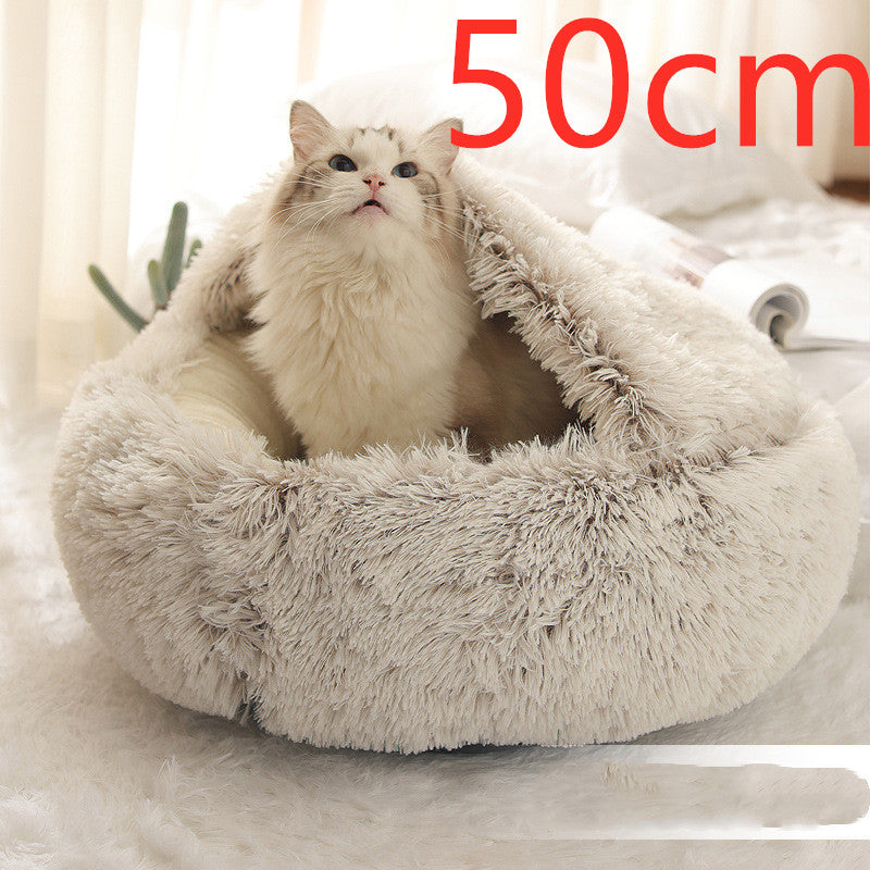 2 In 1 Winter Round Plush Warm Pet Sleeping Bed House