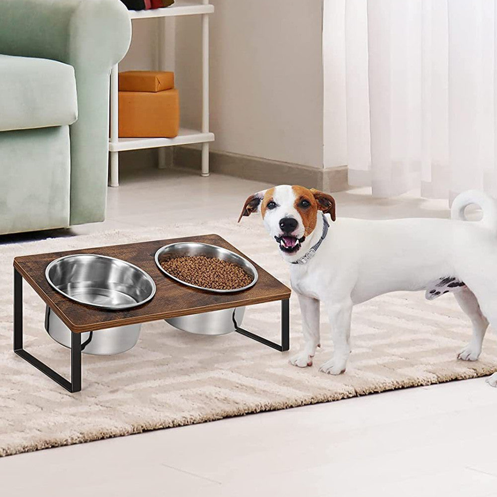 Iron And Wood Pet Feeding Rack With Bowl Stand