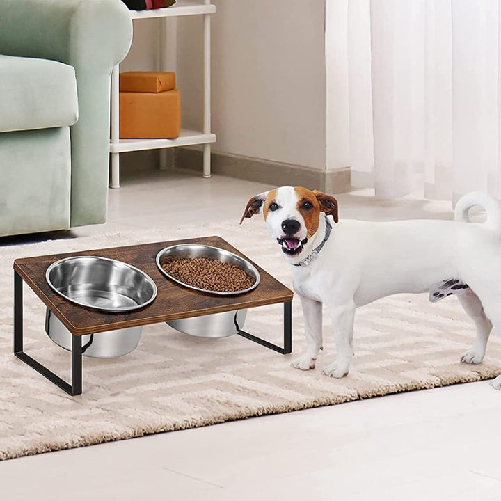 Iron And Wood Pet Feeding Rack With Bowl Stand