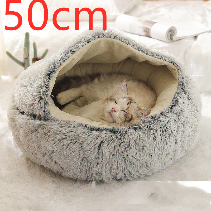 2 In 1 Winter Round Plush Warm Pet Sleeping Bed House