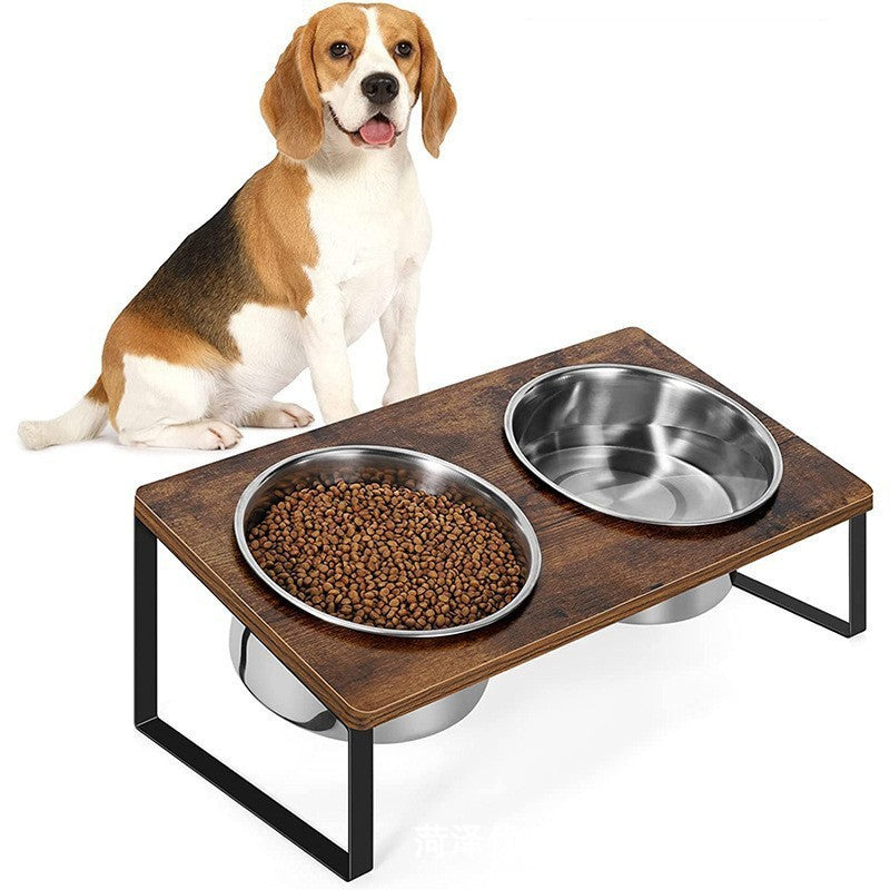 Iron And Wood Pet Feeding Rack With Bowl Stand