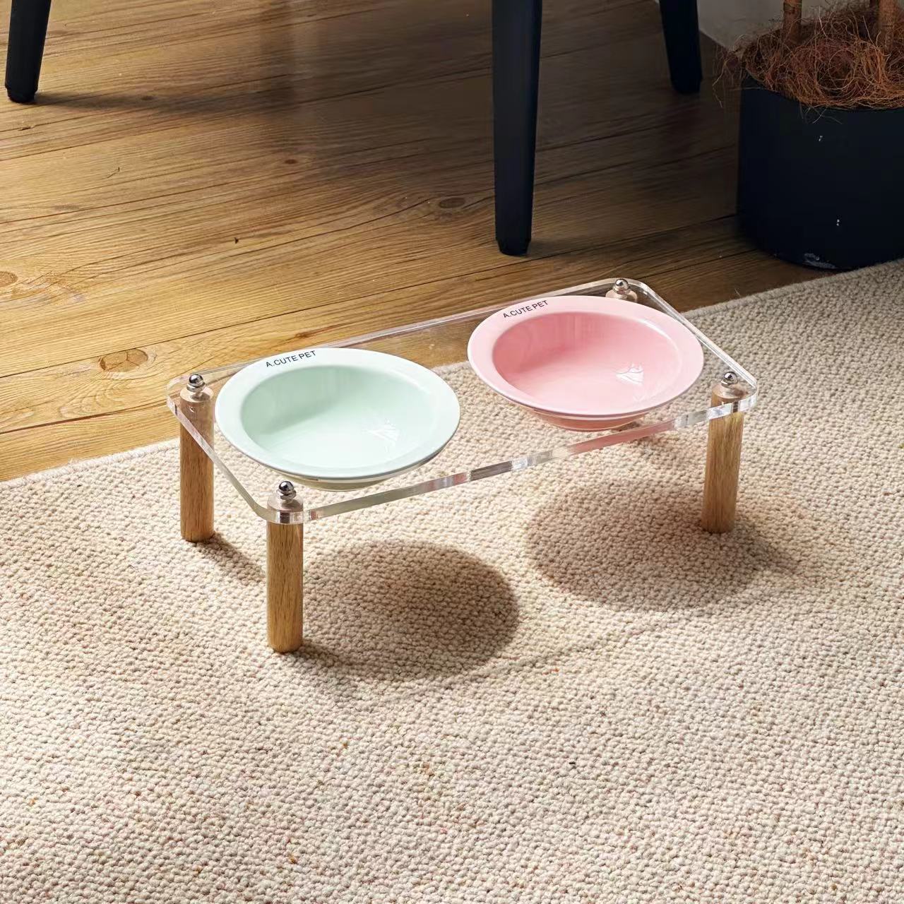 Anti Tumble Ceramic Elevated Pet Double Feeding Bowl