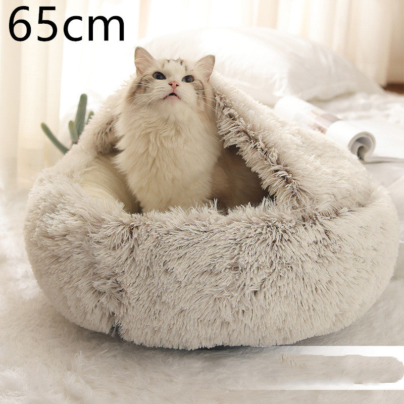 2 In 1 Winter Round Plush Warm Pet Sleeping Bed House