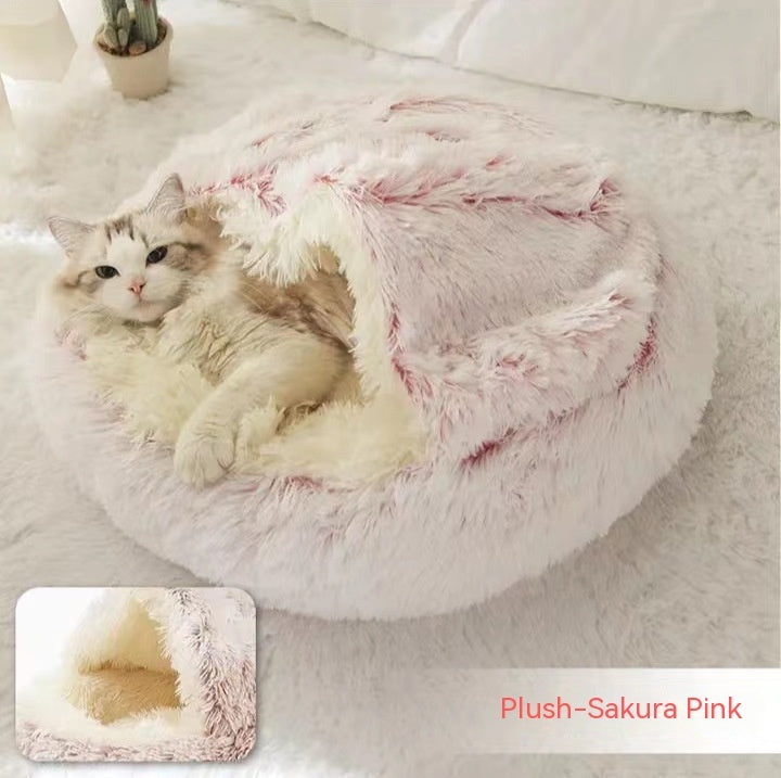 2 In 1 Winter Round Plush Warm Pet Sleeping Bed House
