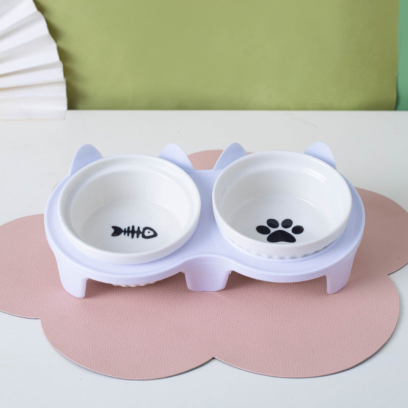 Ceramic Double Elevated Pet Feeding Water Bowl