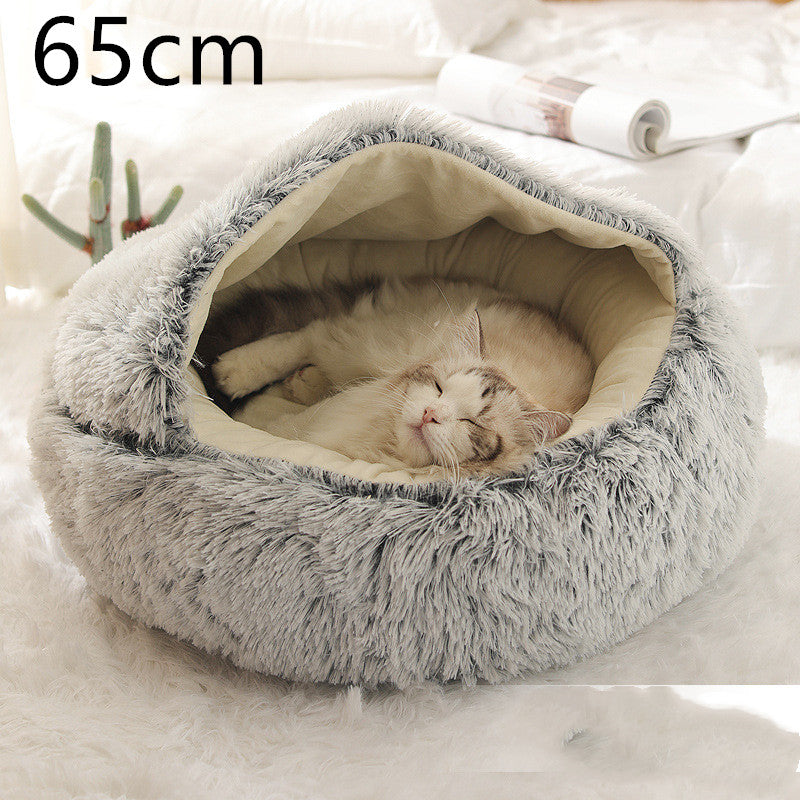 2 In 1 Winter Round Plush Warm Pet Sleeping Bed House