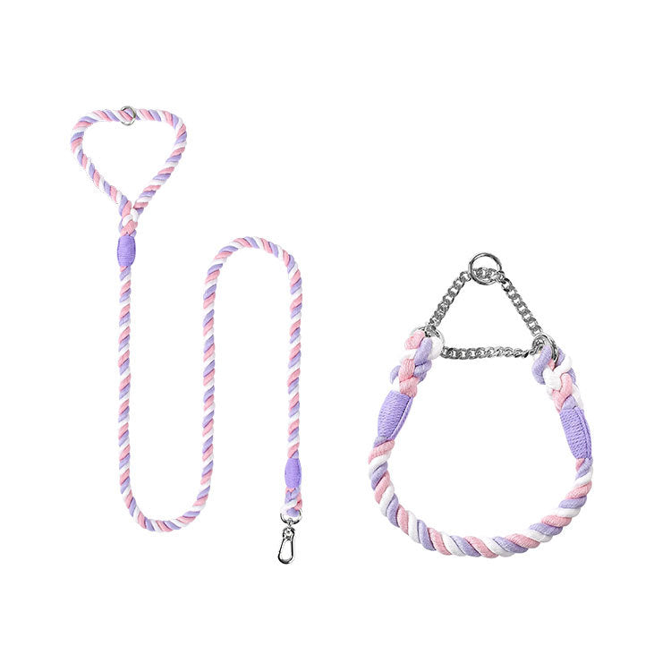 Woven Cotton Pet Collar And Leash Set Walking Control