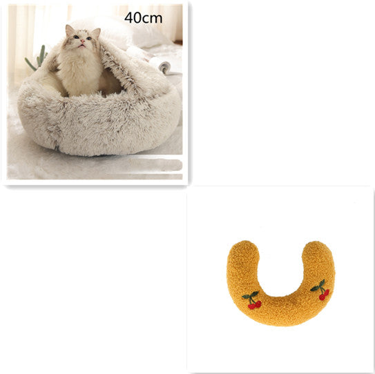 2 In 1 Winter Round Plush Warm Pet Sleeping Bed House