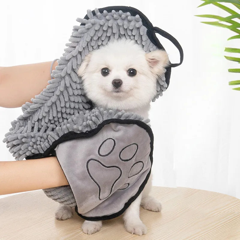 Microfiber Pet Bath Towel Super Absorbent Quick Dry Grooming Cloth With Hand Pockets