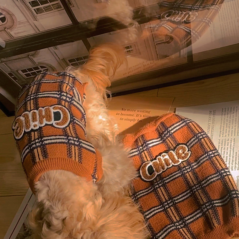 Vintage Plaid Warm Pet Sweater Clothing Pullover
