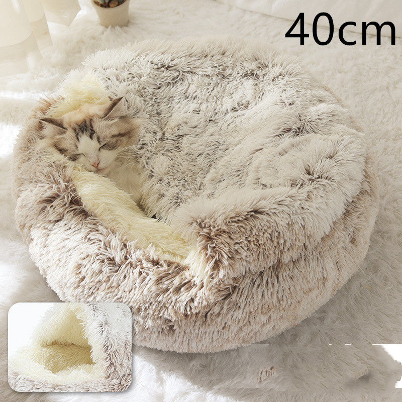 2 In 1 Winter Round Plush Warm Pet Sleeping Bed House