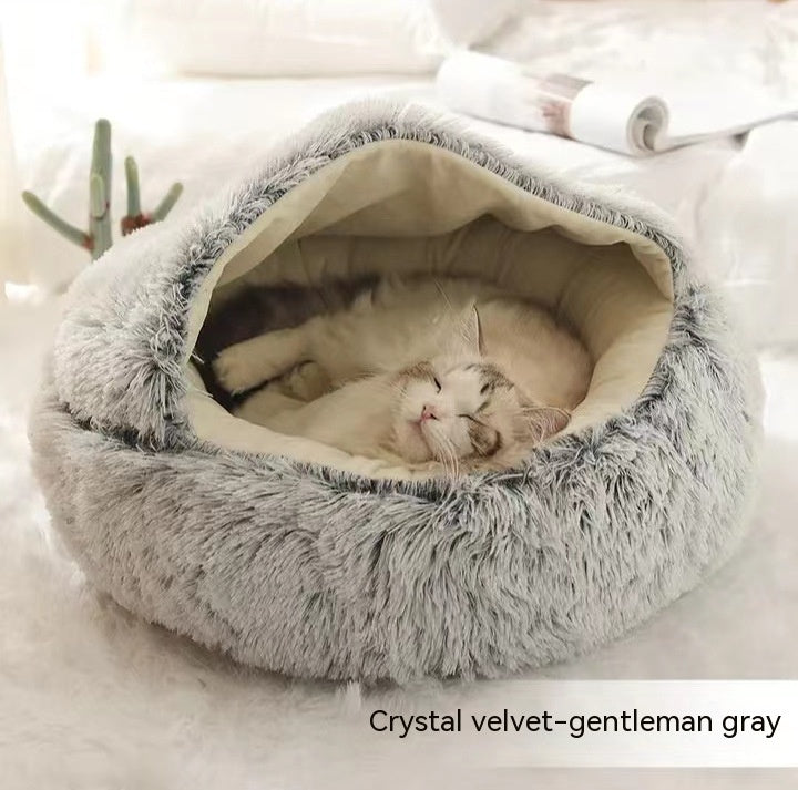 2 In 1 Winter Round Plush Warm Pet Sleeping Bed House