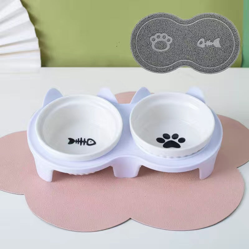 Ceramic Double Elevated Pet Feeding Water Bowl