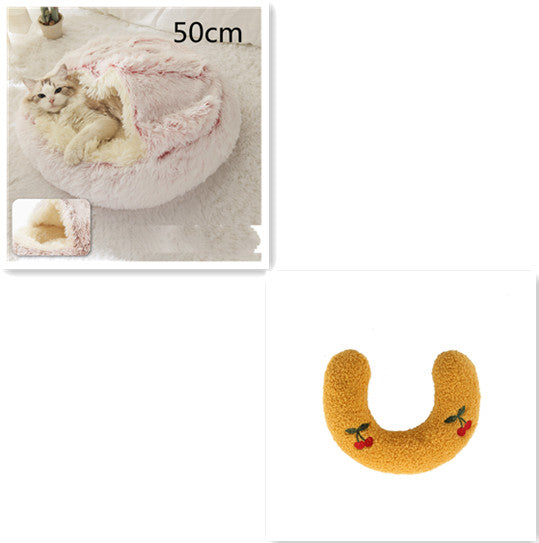 2 In 1 Winter Round Plush Warm Pet Sleeping Bed House