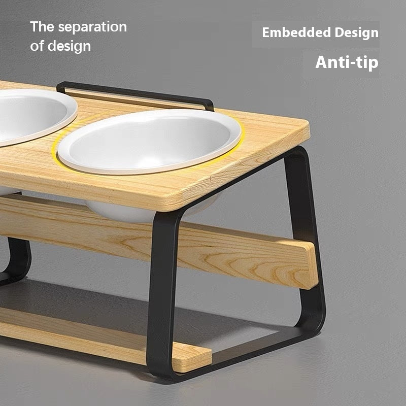 Ceramic Double Bowl Elevated Pet Feeding Water Bowl