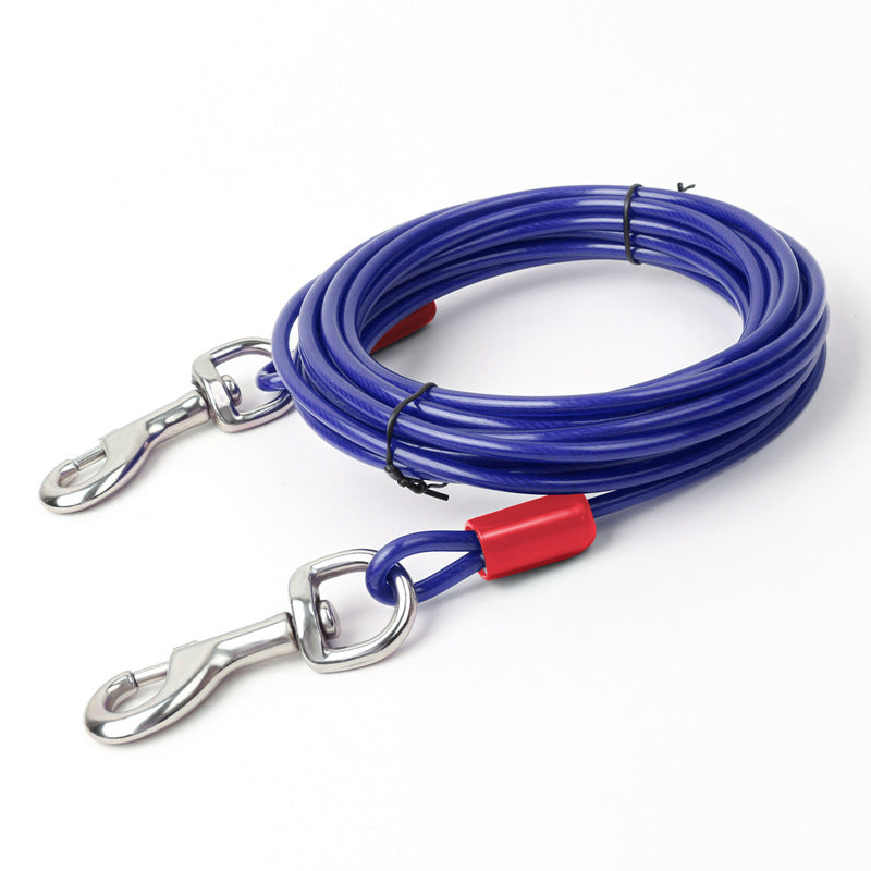 Double Hook Wire Rope Pet Leash Durable Walking Control