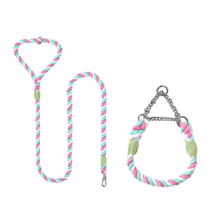 Woven Cotton Pet Collar And Leash Set Walking Control