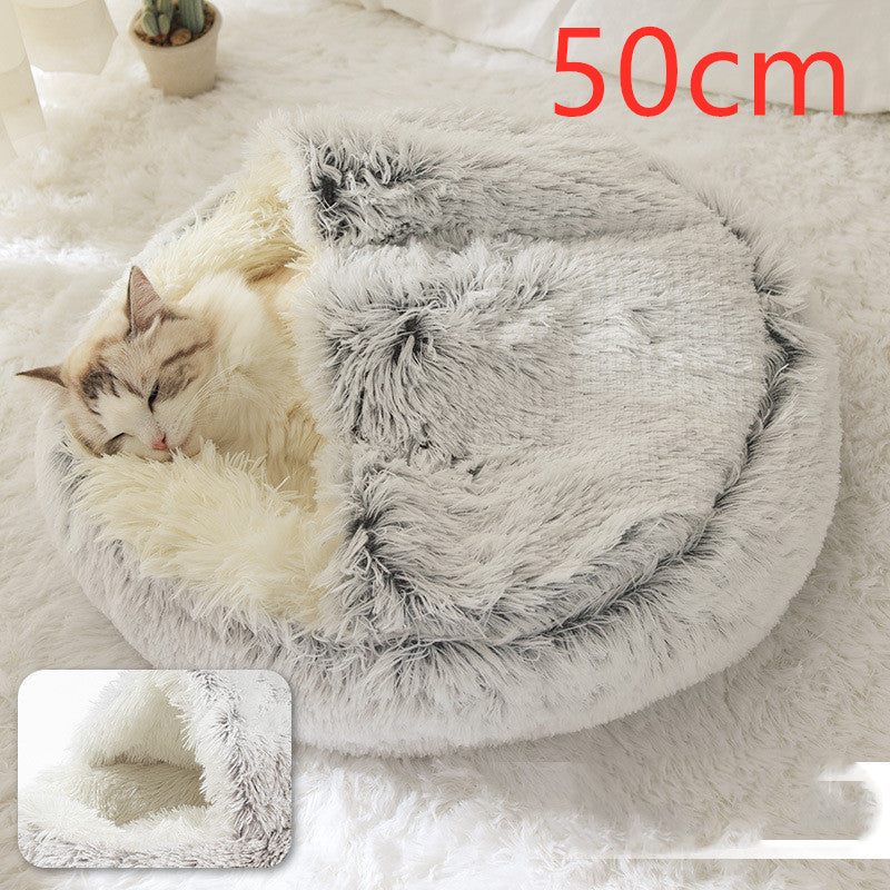 2 In 1 Winter Round Plush Warm Pet Sleeping Bed House
