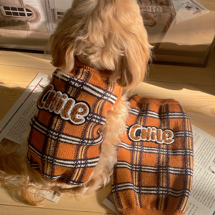 Vintage Plaid Warm Pet Sweater Clothing Pullover
