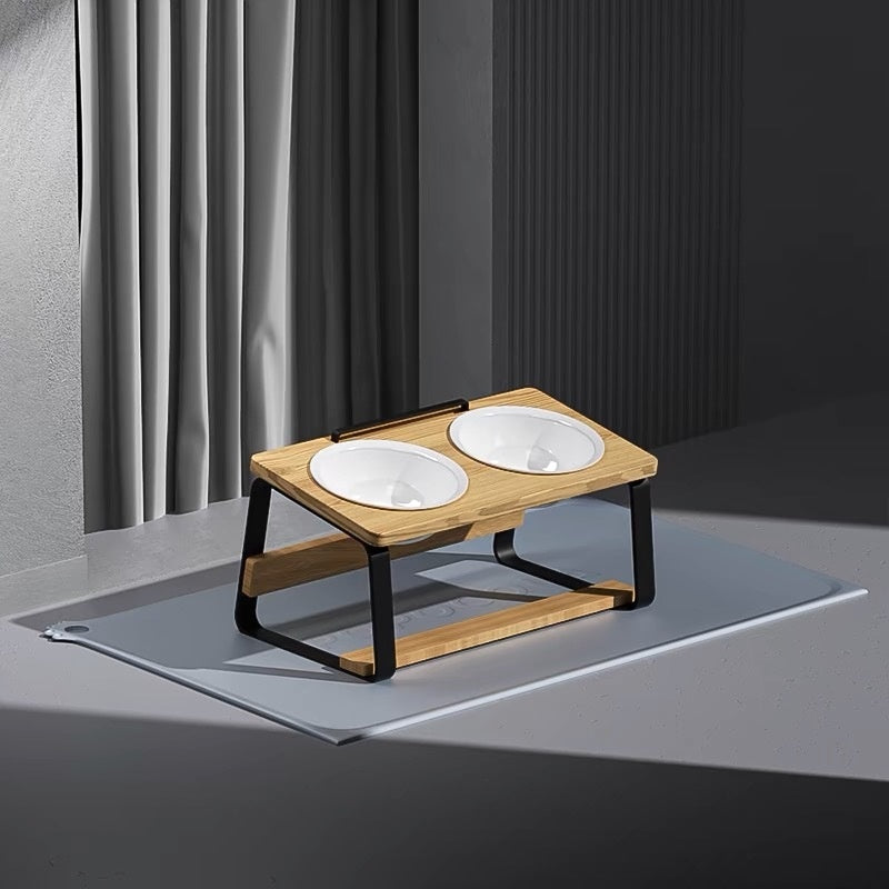 Ceramic Double Bowl Elevated Pet Feeding Water Bowl