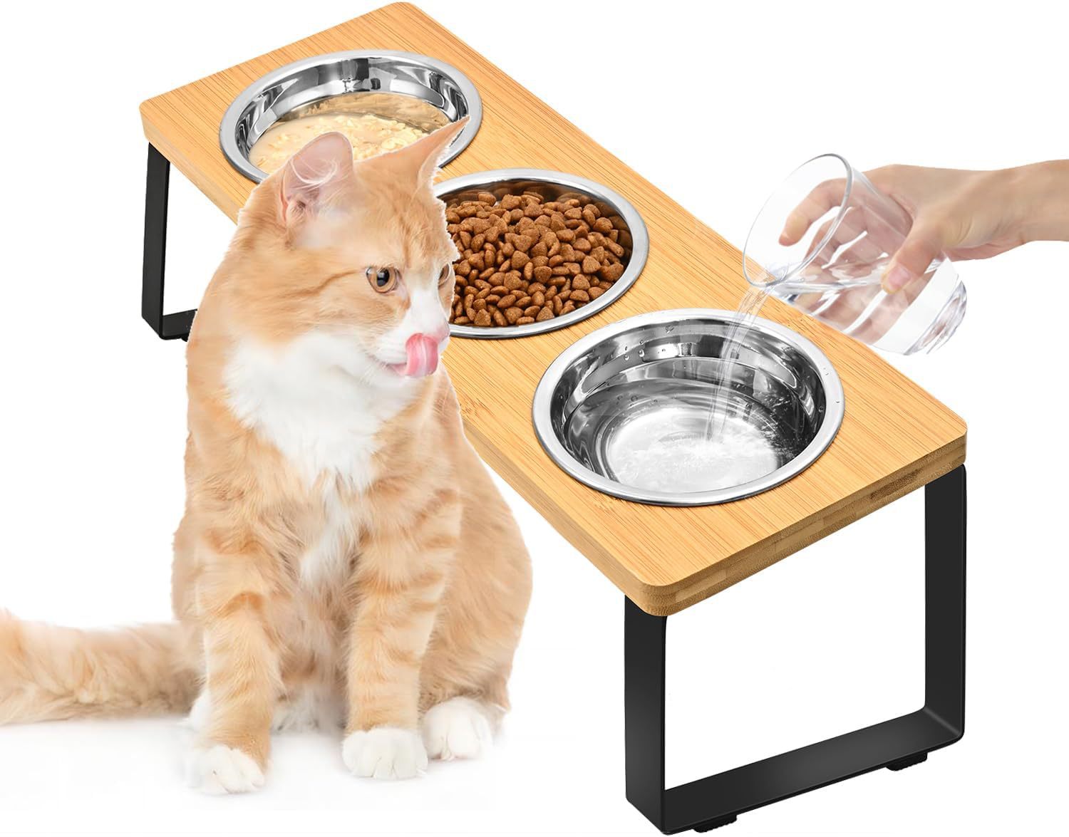 Iron And Wood Pet Feeding Rack With Bowl Stand