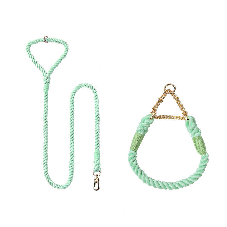 Woven Cotton Pet Collar And Leash Set Walking Control