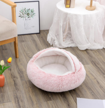 2 In 1 Winter Round Plush Warm Pet Sleeping Bed House