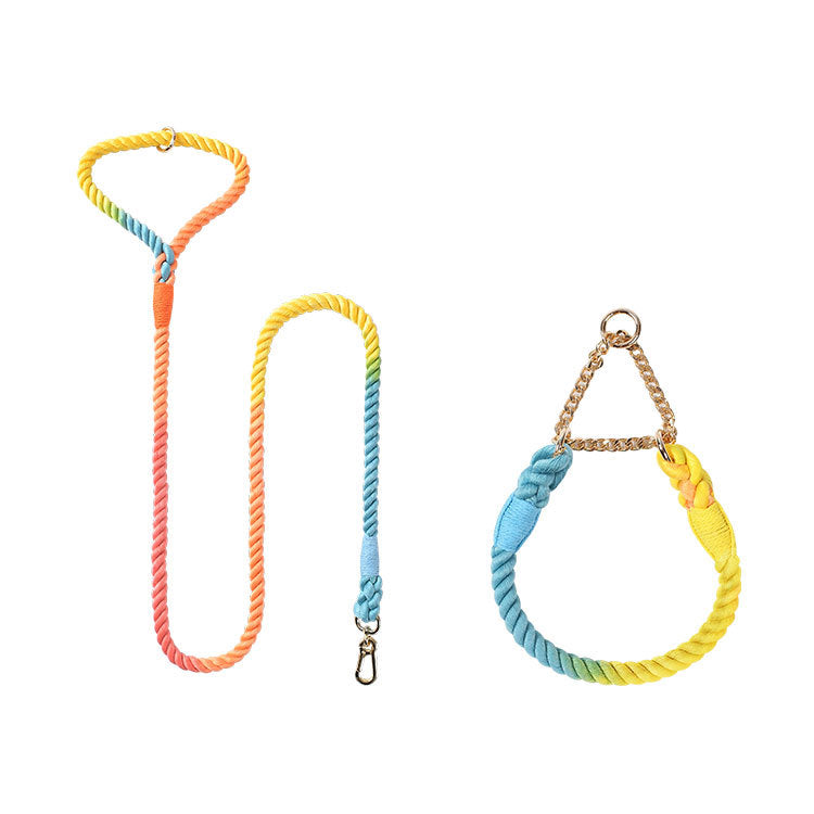 Woven Cotton Pet Collar And Leash Set Walking Control