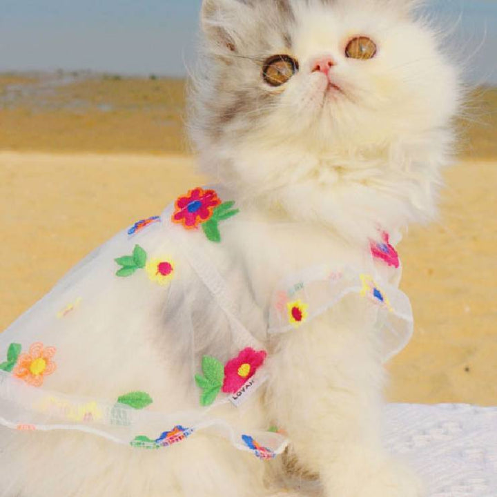 Mesh Embroidered Flower Pet Dress For Small Animals Wear
