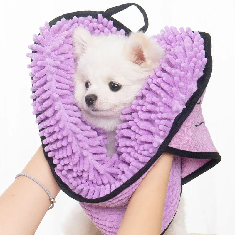 Microfiber Pet Bath Towel Super Absorbent Quick Dry Grooming Cloth With Hand Pockets