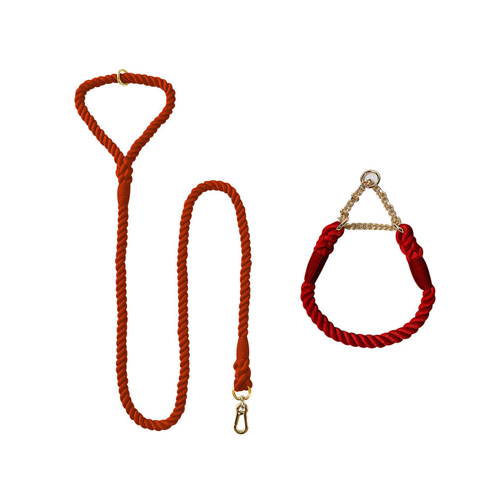 Woven Cotton Pet Collar And Leash Set Walking Control