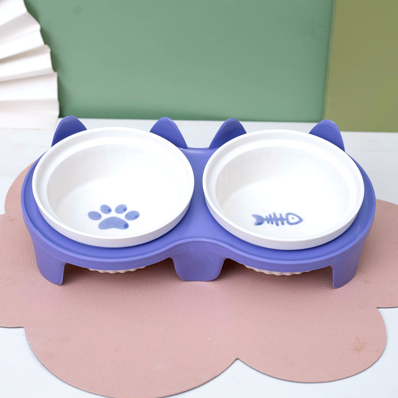 Ceramic Double Elevated Pet Feeding Water Bowl