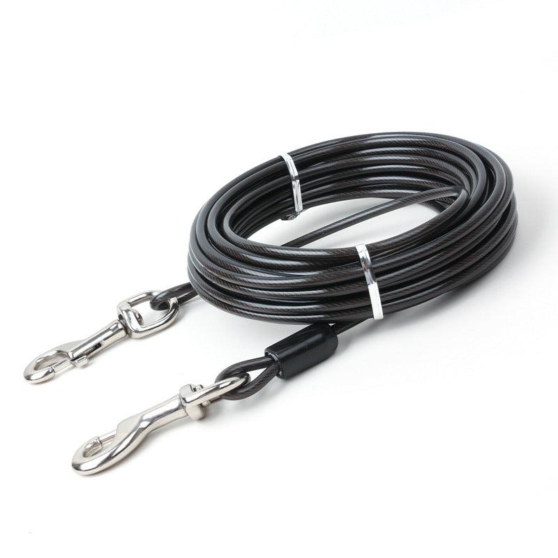 Double Hook Wire Rope Pet Leash Durable Walking Control