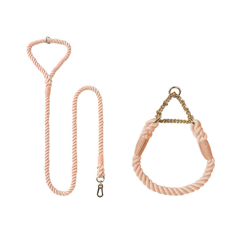 Woven Cotton Pet Collar And Leash Set Walking Control
