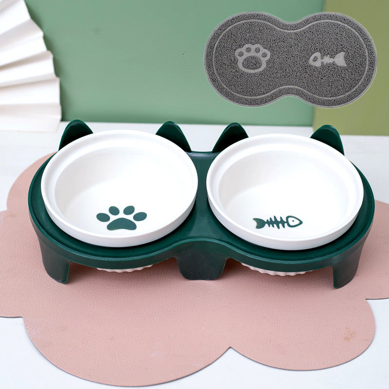 Ceramic Double Elevated Pet Feeding Water Bowl