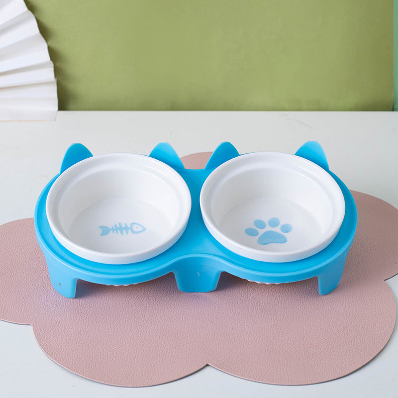 Ceramic Double Elevated Pet Feeding Water Bowl