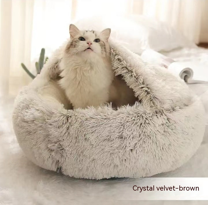 2 In 1 Winter Round Plush Warm Pet Sleeping Bed House