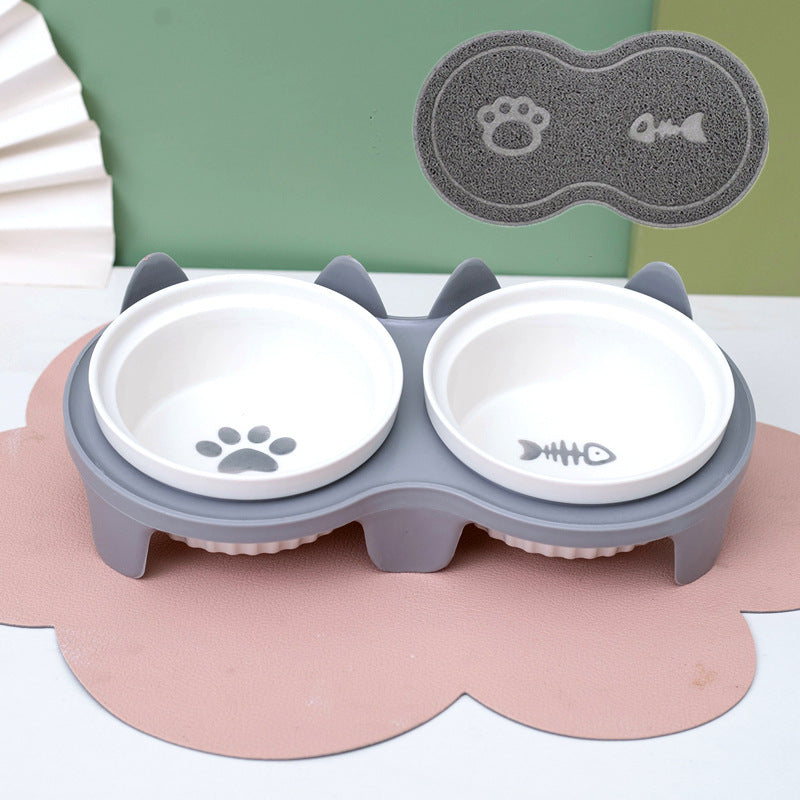 Ceramic Double Elevated Pet Feeding Water Bowl
