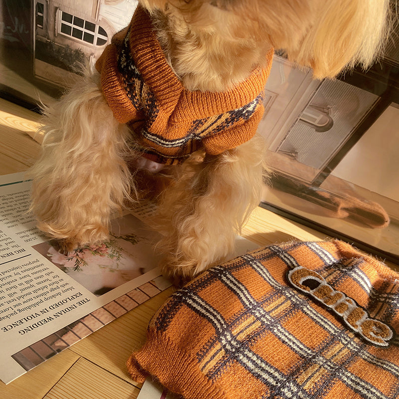Vintage Plaid Warm Pet Sweater Clothing Pullover