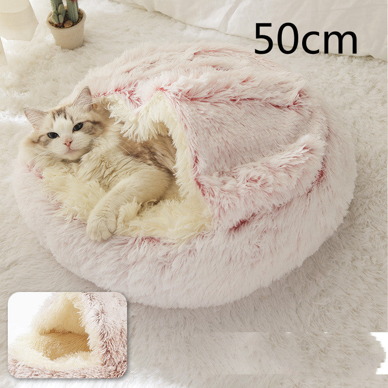 2 In 1 Winter Round Plush Warm Pet Sleeping Bed House