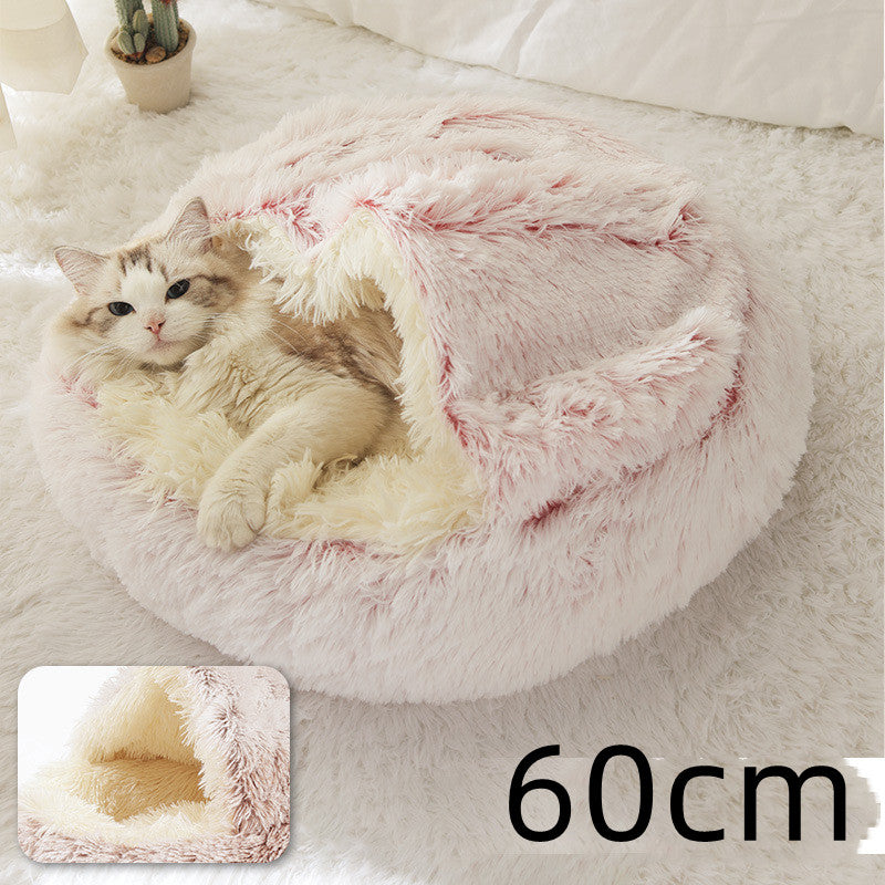 2 In 1 Winter Round Plush Warm Pet Sleeping Bed House