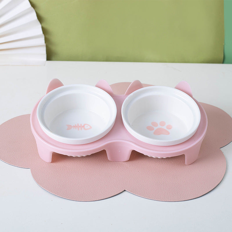 Ceramic Double Elevated Pet Feeding Water Bowl