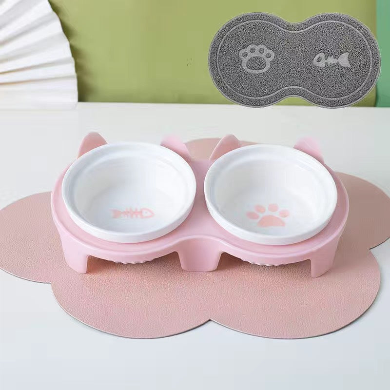 Ceramic Double Elevated Pet Feeding Water Bowl