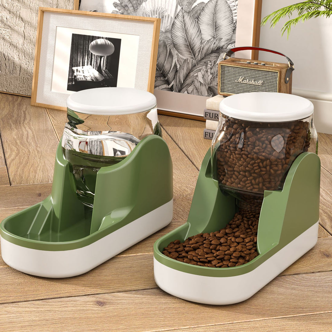 Automatic Pet Food And Water Dispenser Large Capacity Feeding Fountain